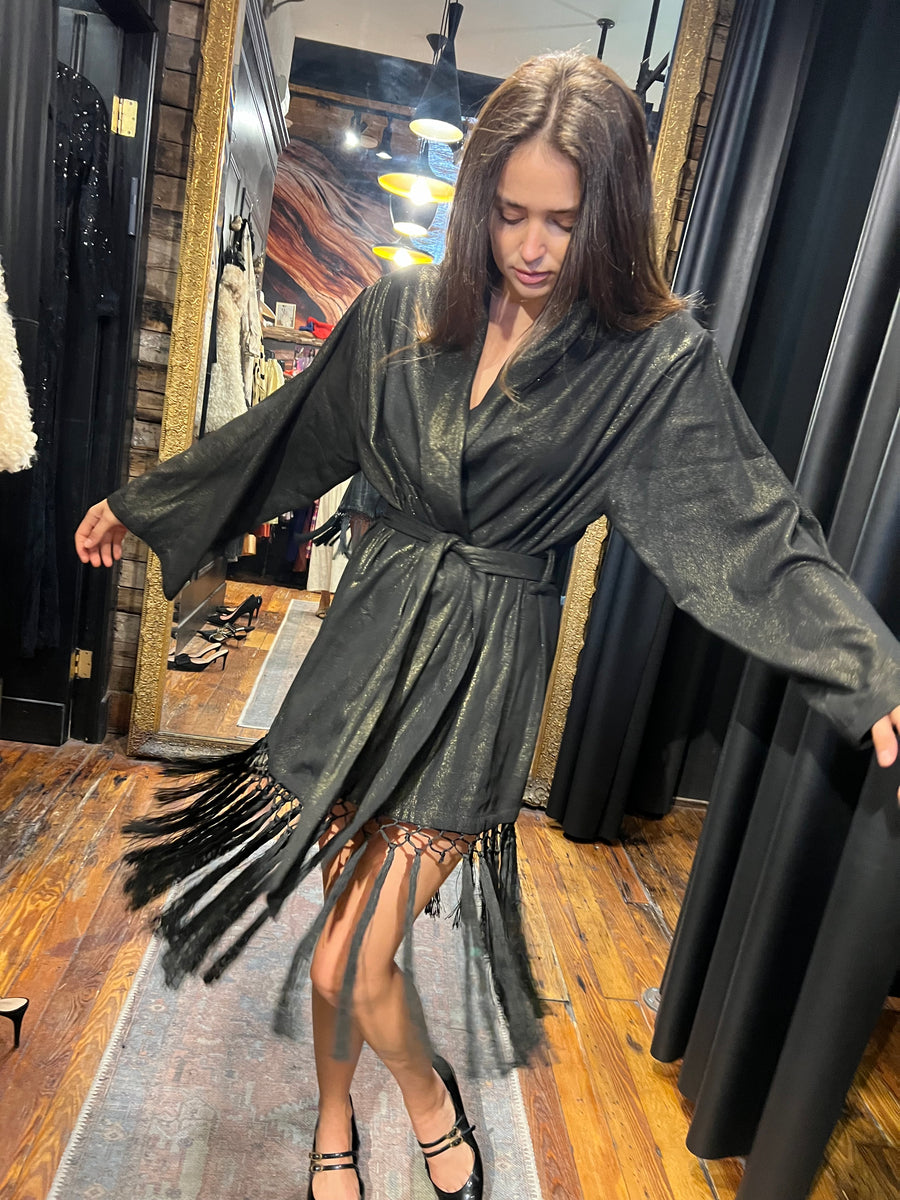 green emerald velvet dress wrap gold black flecked cardigan dress – MyMothersArmoire