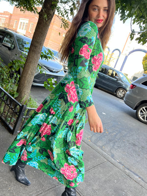flannel floral green maxi