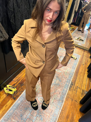 camel gaberdine pant suit