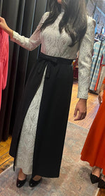 Silver maxi dress with apron skirt attached