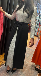 Silver maxi dress with apron skirt attached