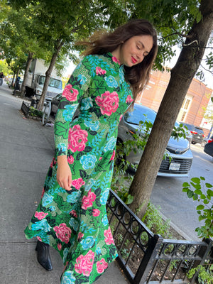 flannel floral green maxi