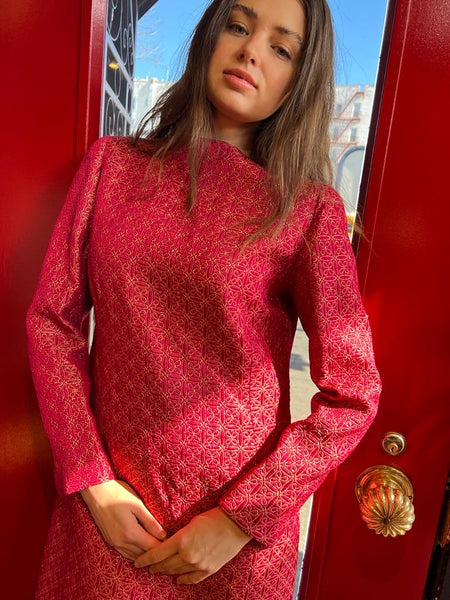red brocade dress Red Brocade Choker Dress