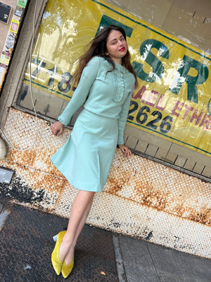 mint double knit blouson dress