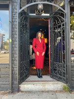 burnt red midi skirt suit