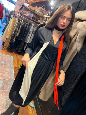 disco black jersey dress with red/white/black scarf MyMothersArmoire disco black jersey dress with red/white/black scarf MyMothersArmoire