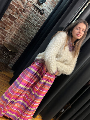box pleated pink/purple maxi skirt