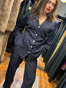 navy silky pajama pant suit