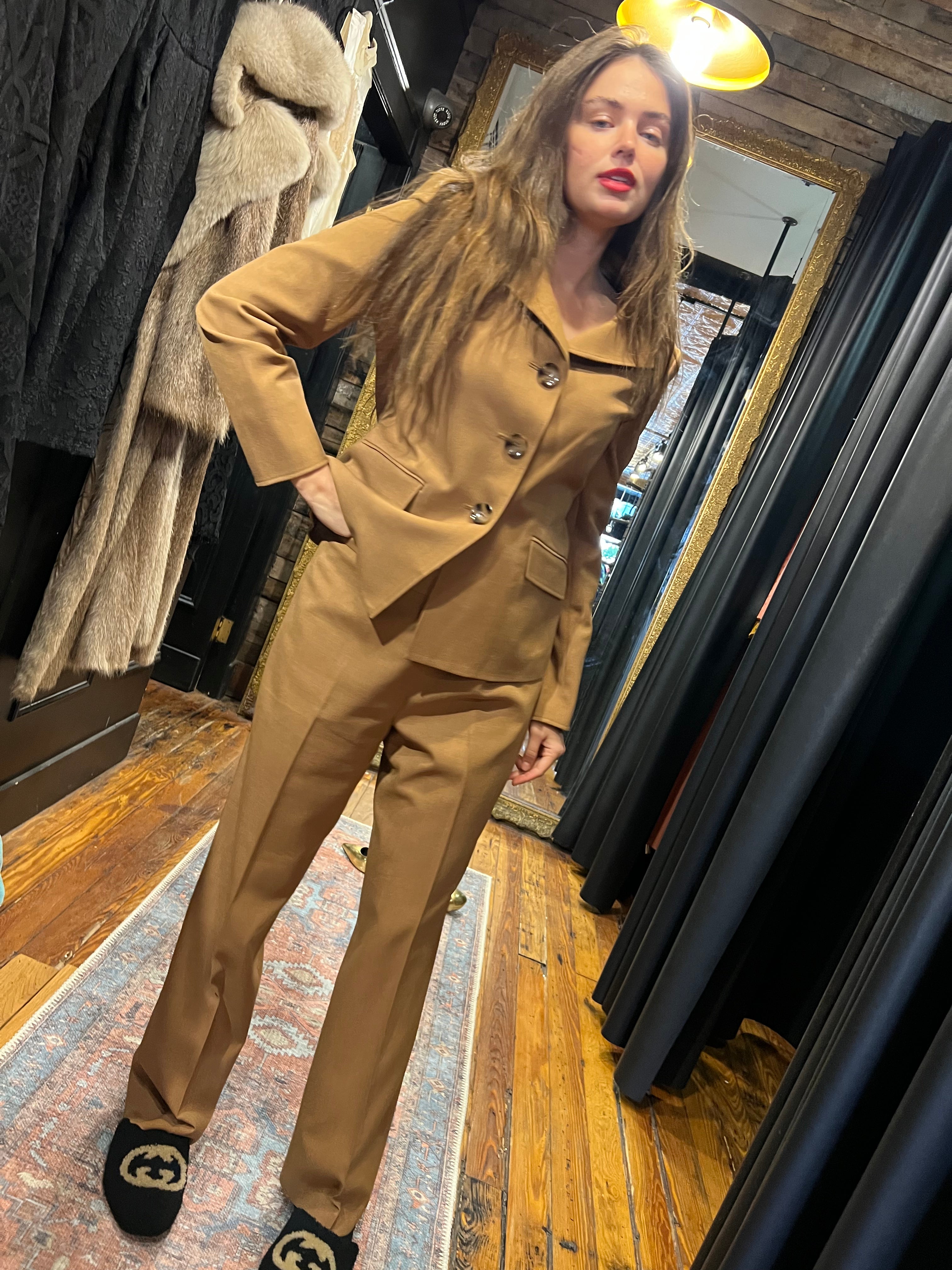 camel gaberdine pant suit