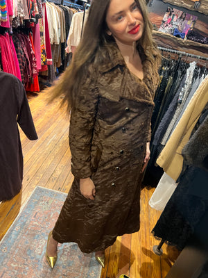 chocolate brown velvet double breasted maxi coat
