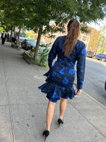 light blue/navy floral silky tiered dress