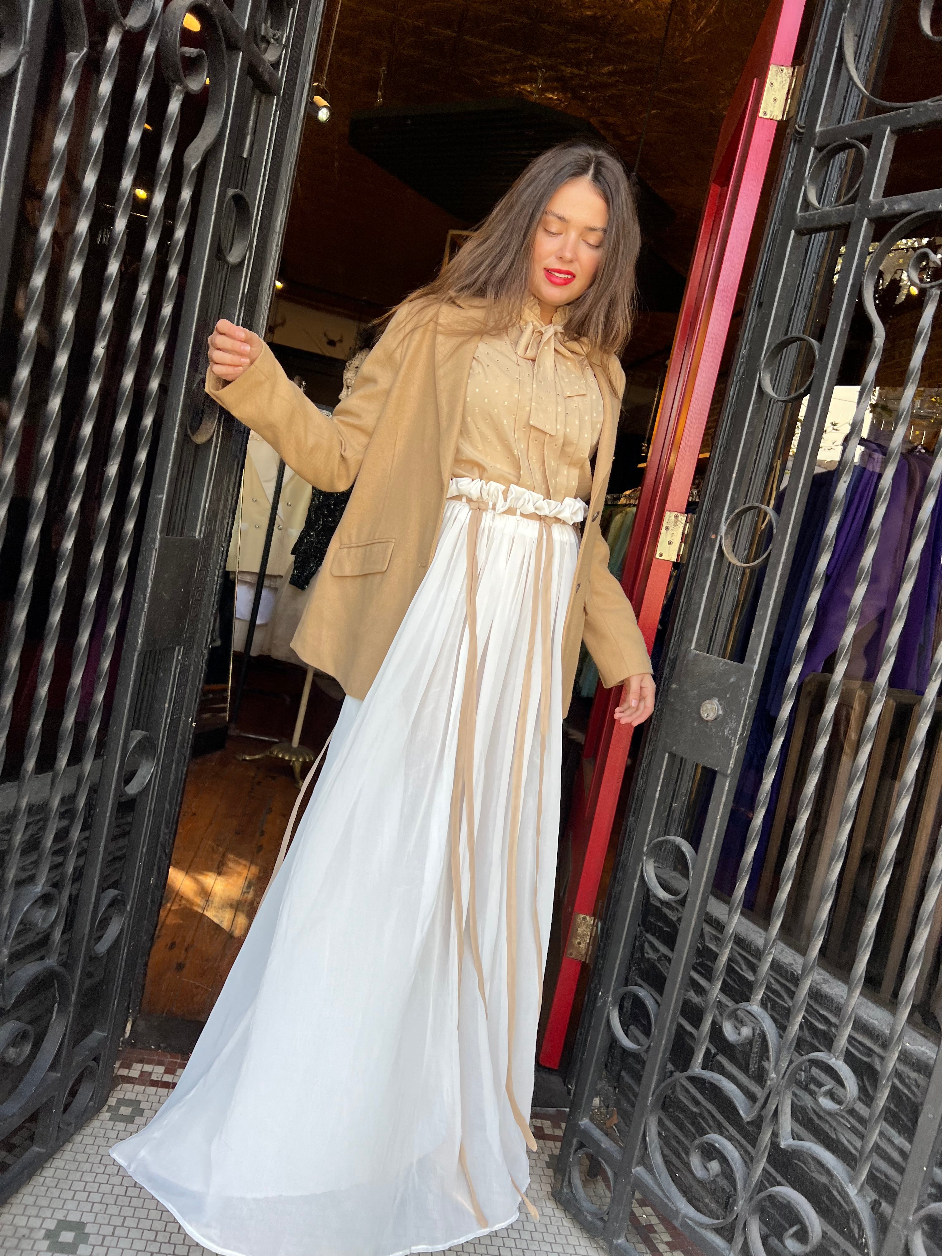 cream chiffon maxi skirt with velvet ribbons – MyMothersArmoire