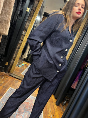 navy silky pajama pant suit