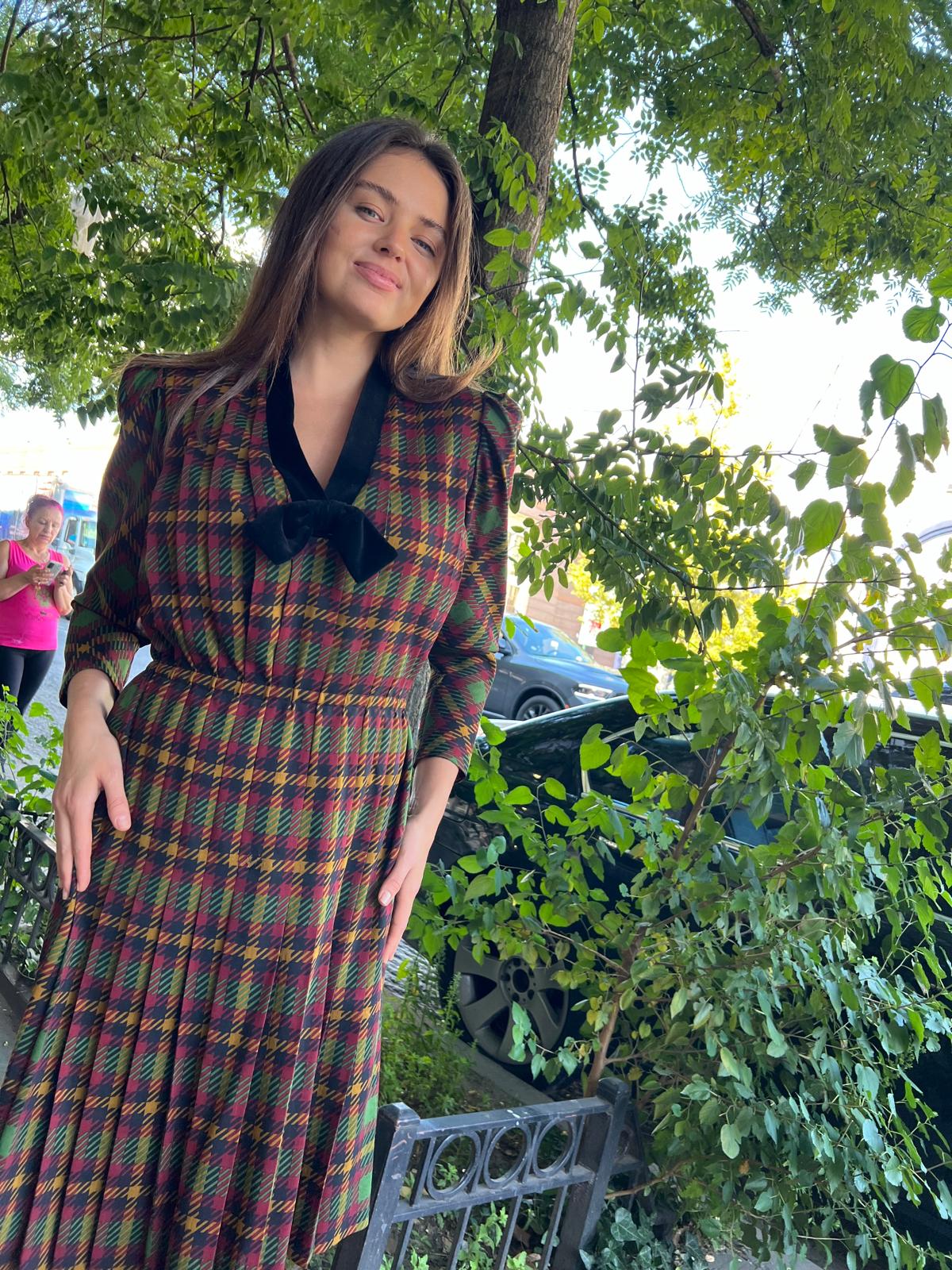 Plaid velvet bow dress