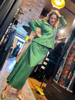 apple green moire two piece maxi suit