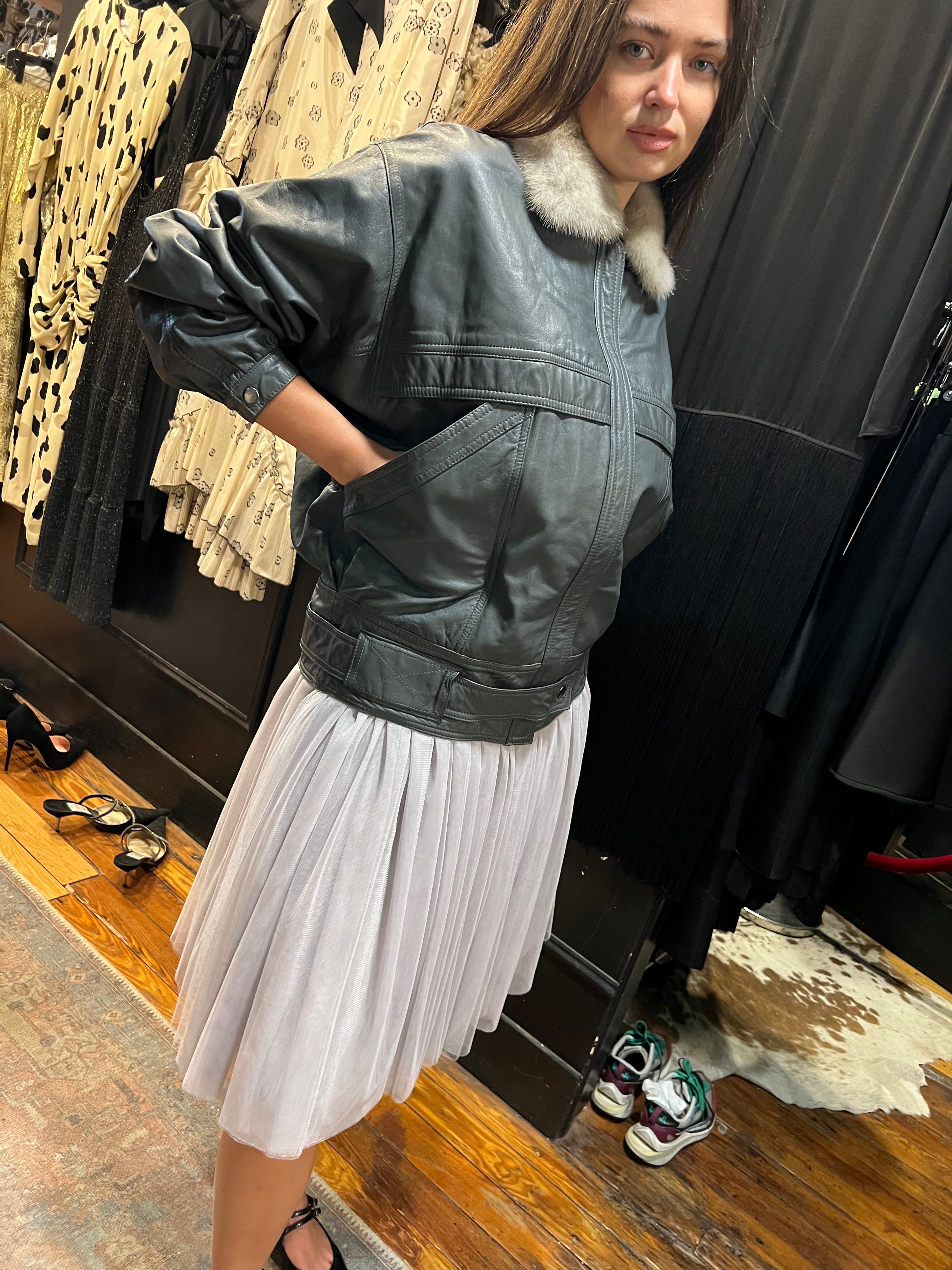 gray leather bomber jacket