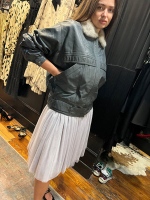 gray leather bomber jacket
