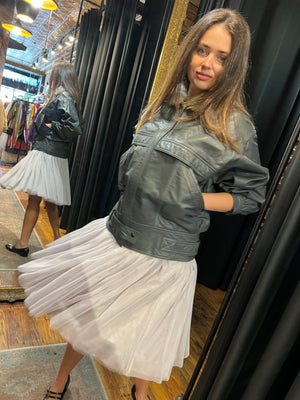gray leather bomber jacket