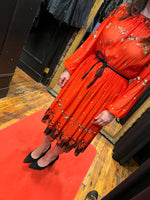 airy pleated fiery red dress