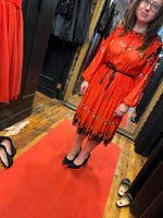 airy pleated fiery red dress