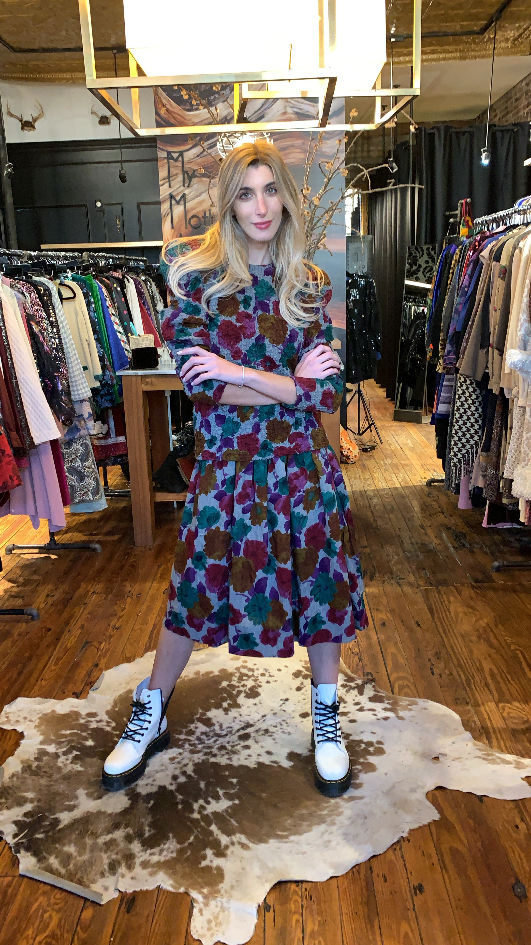 Watercolor puckered floral dress