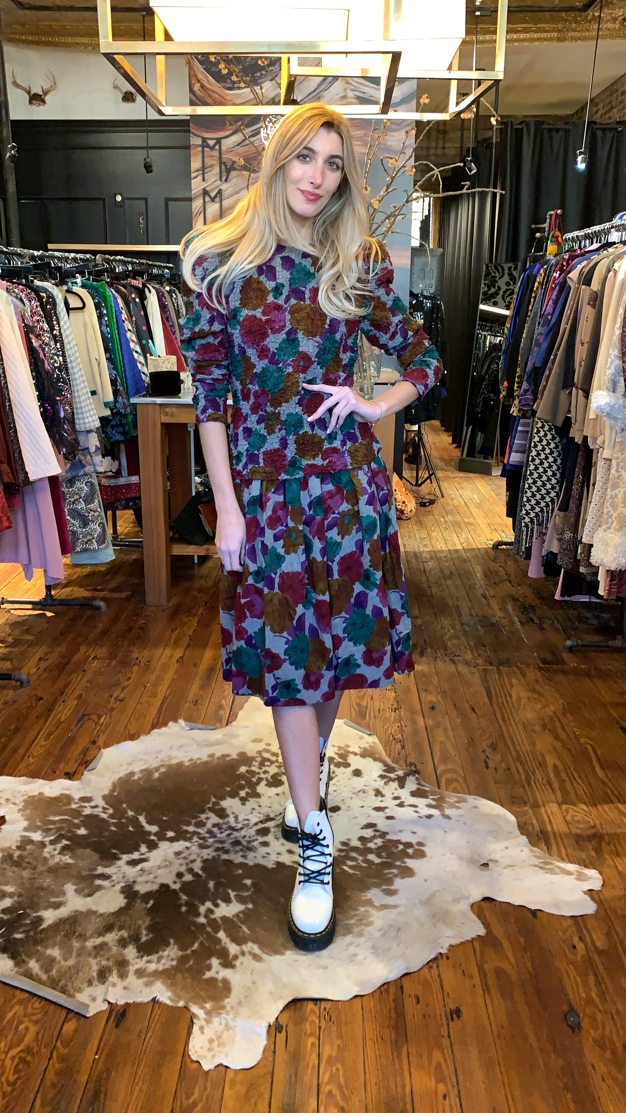 Watercolor puckered floral dress