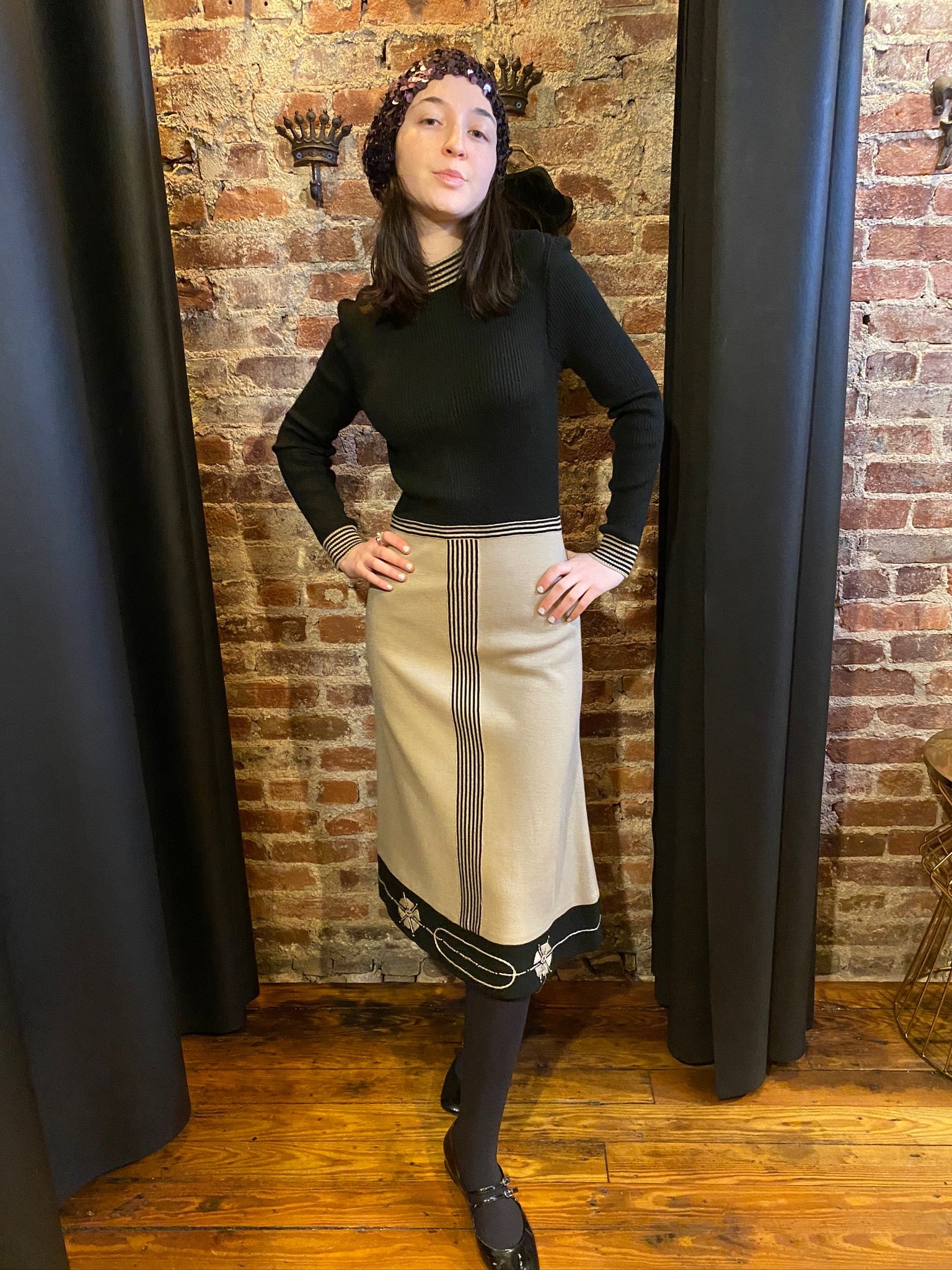 Black and beige knit