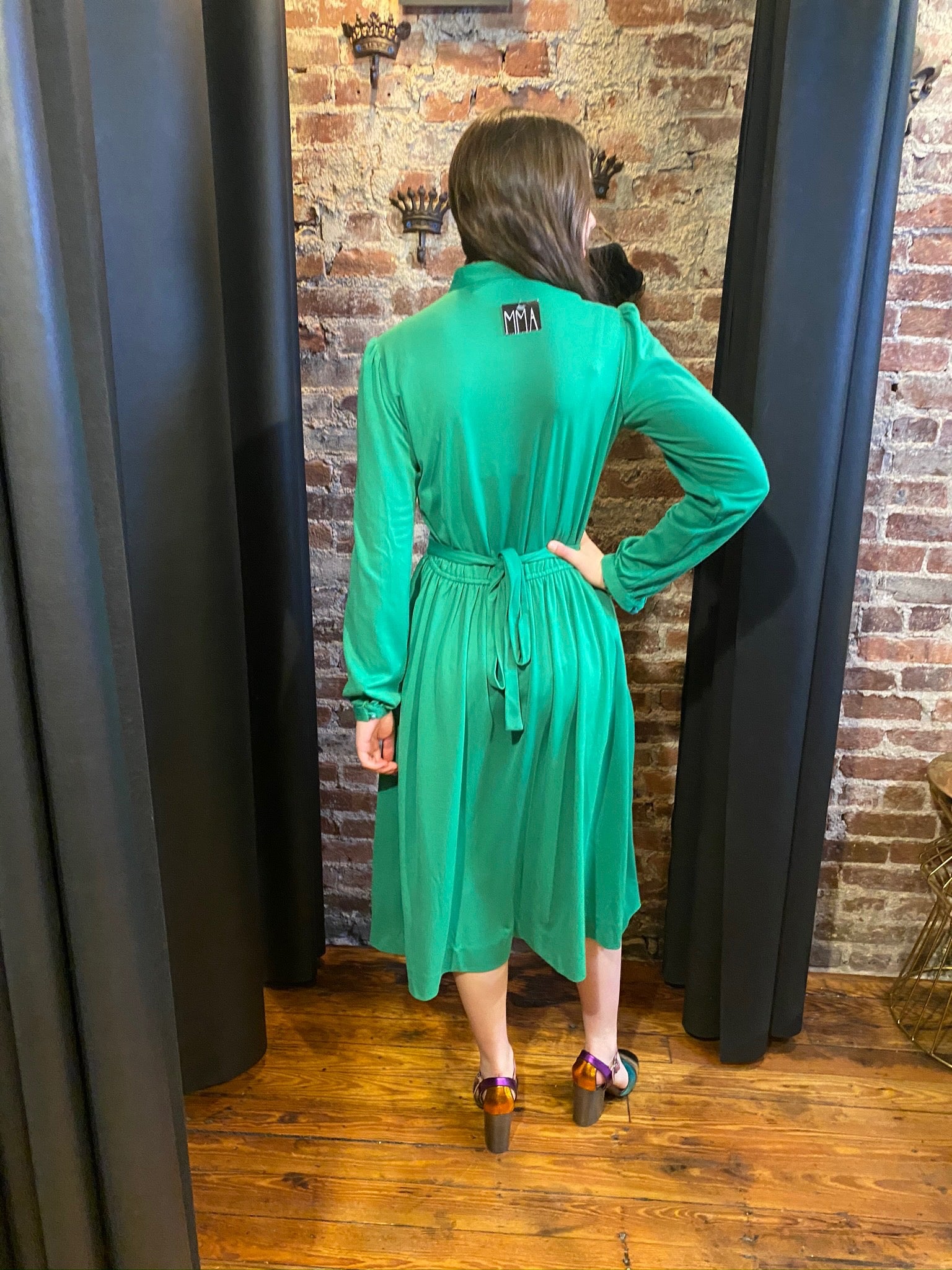 Kelly green multi buttons dress