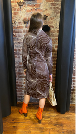 Brown swirl cowl dress