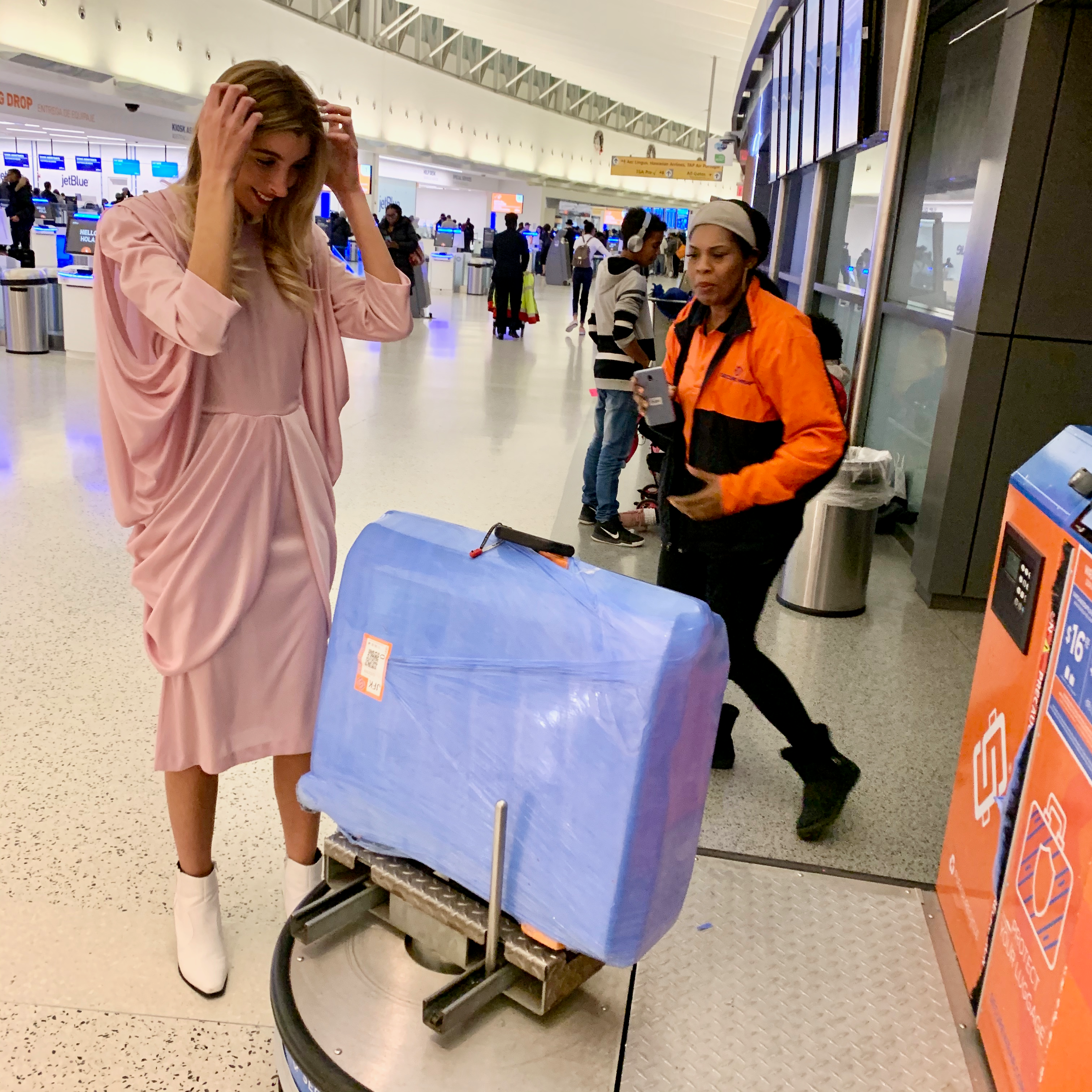Baby pink swag dress