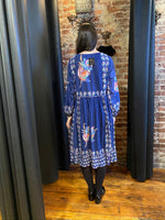 Royal blue pleated floral dress