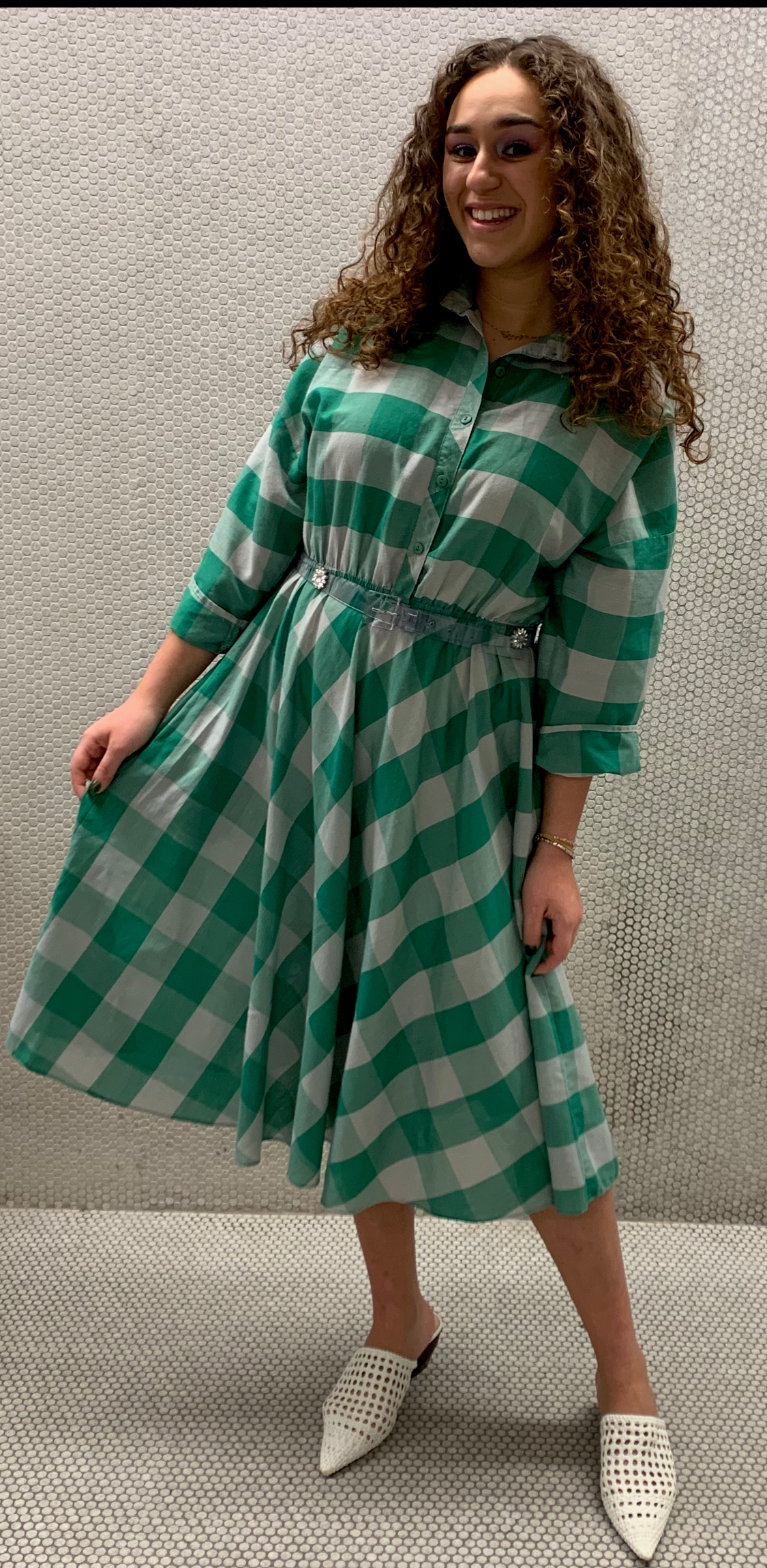 Green check shirt dress