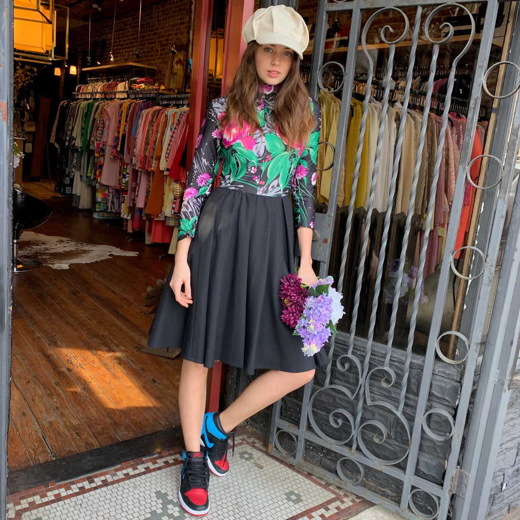 Floral dress with black circle skirt