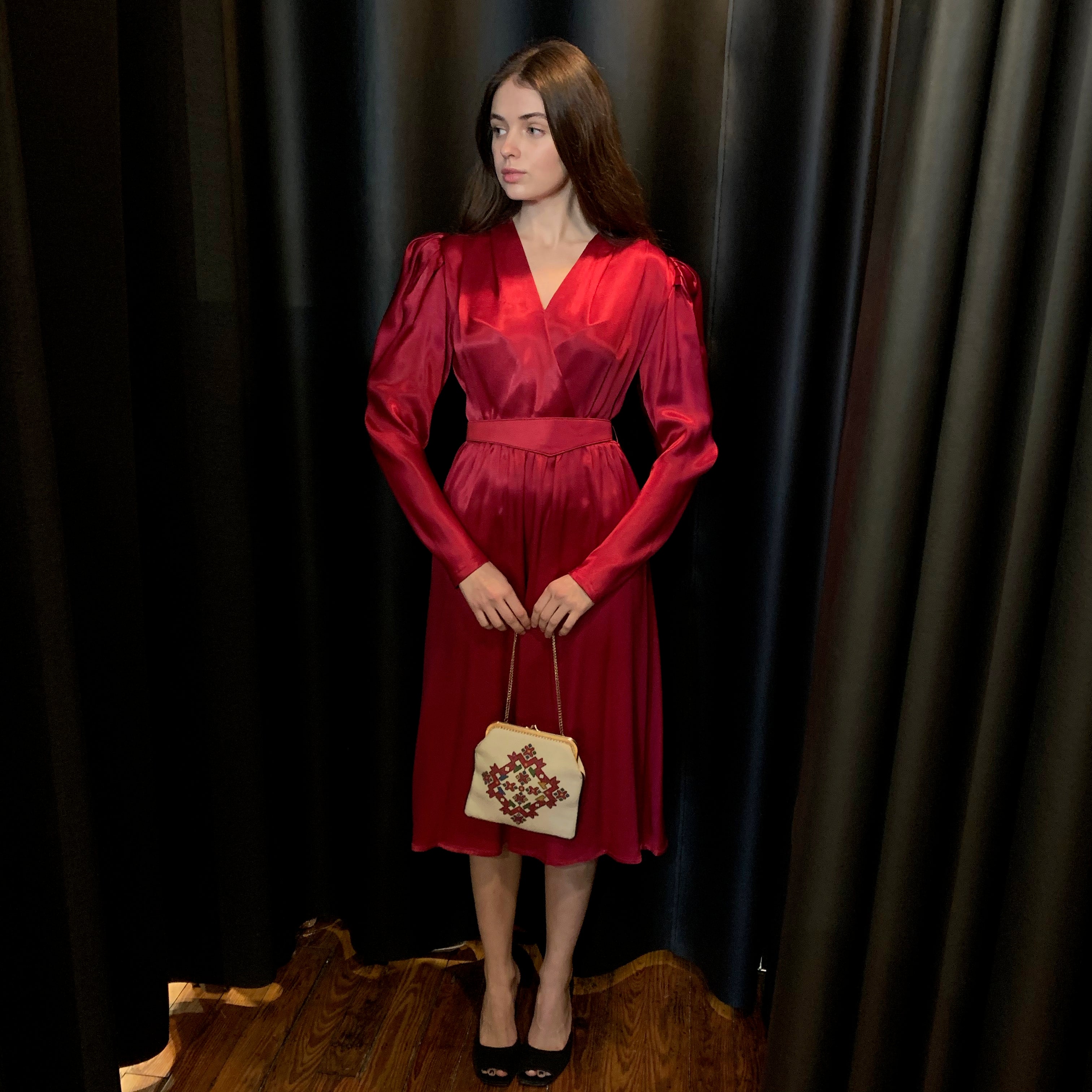 bordeaux satin dress Pearl Satin Gown