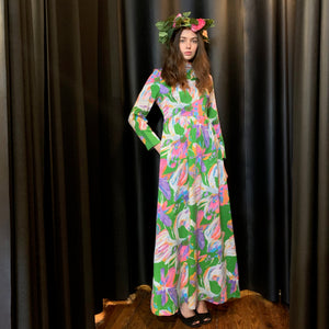 Moc neck green and pink floral maxi