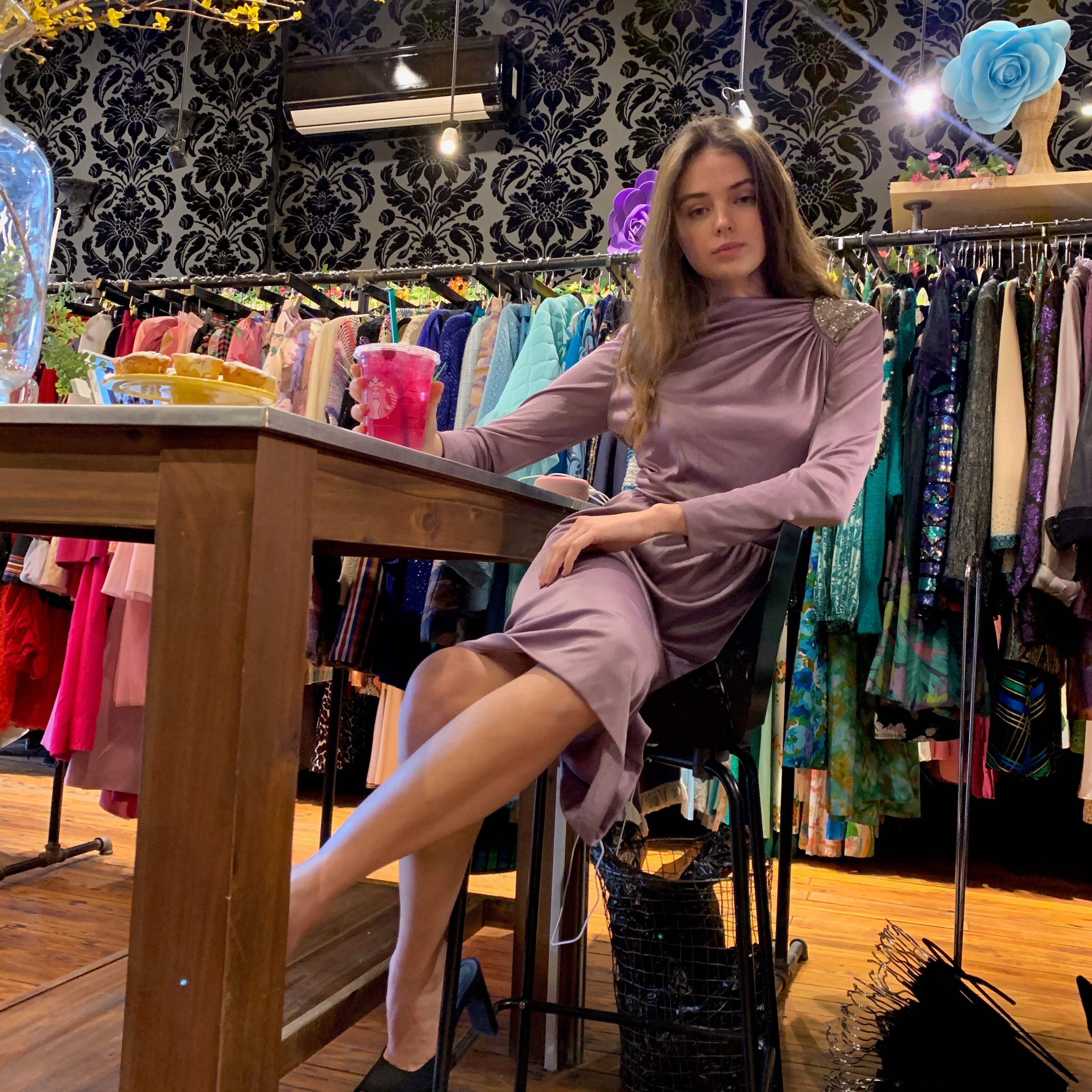 Lilac poly ruched dress