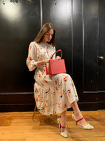 Yellow navy and red white dress with ruffled collar