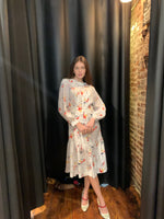 Yellow navy and red white dress with ruffled collar