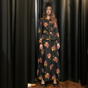 Peplum black floral suited maxi