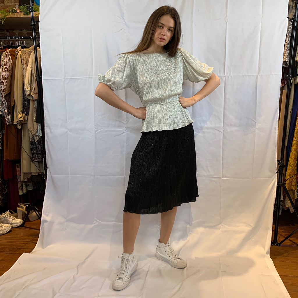 Metallic knife pleated silver and black dress
