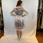 White,blue and pink sheer floral knife pleated dress