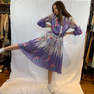 Knife pleated lurex purple dress