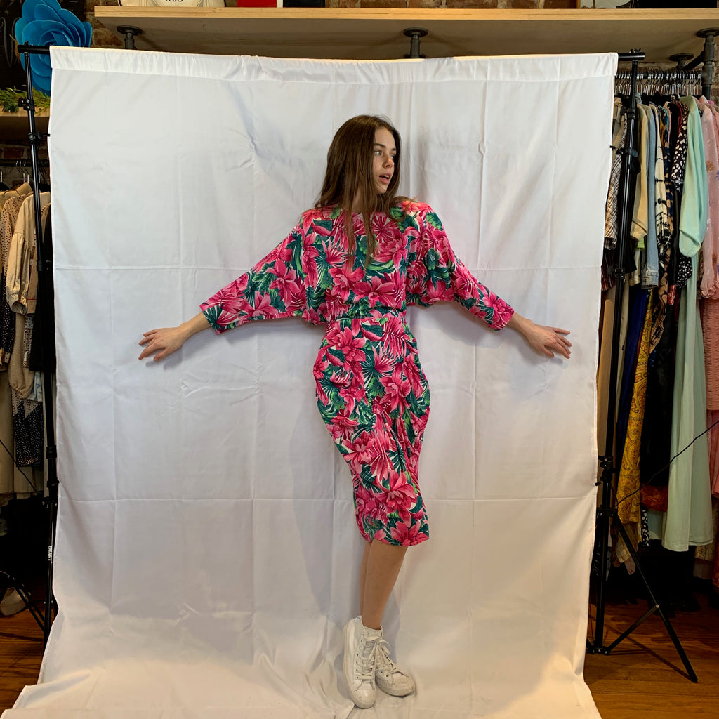 Pink jungle  floral  cotton dress