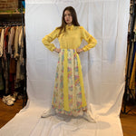 Patchwork floral yellow baby dot maxi skirt