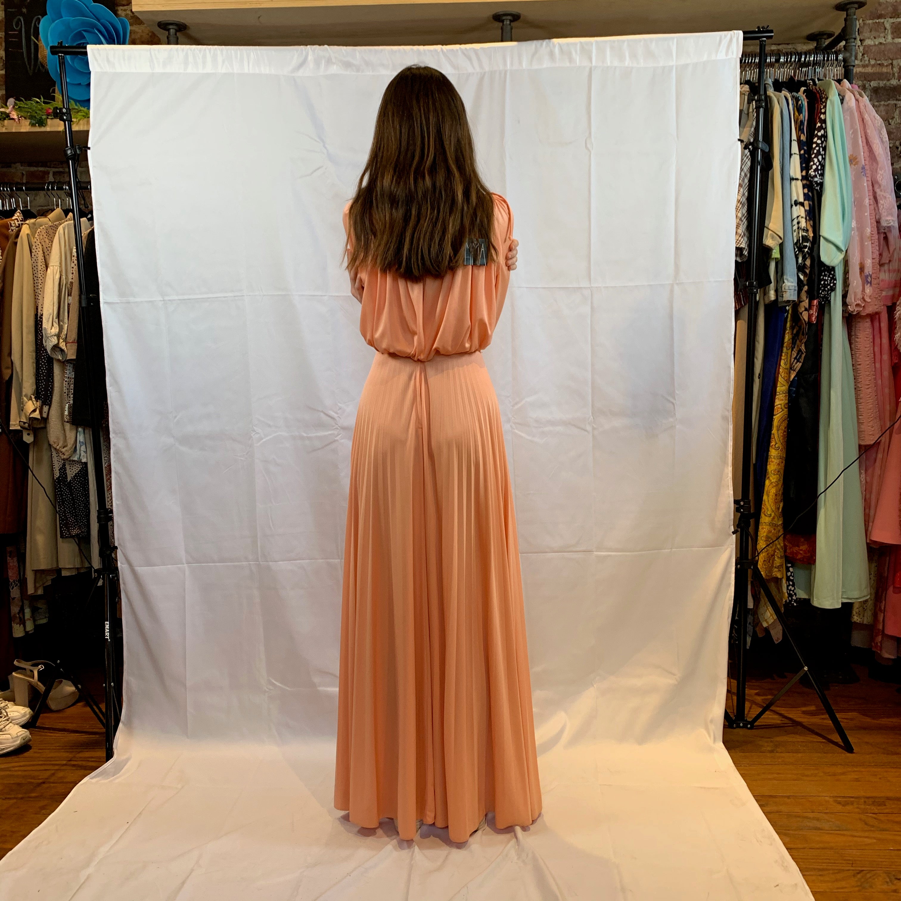 Pleated peach maxi