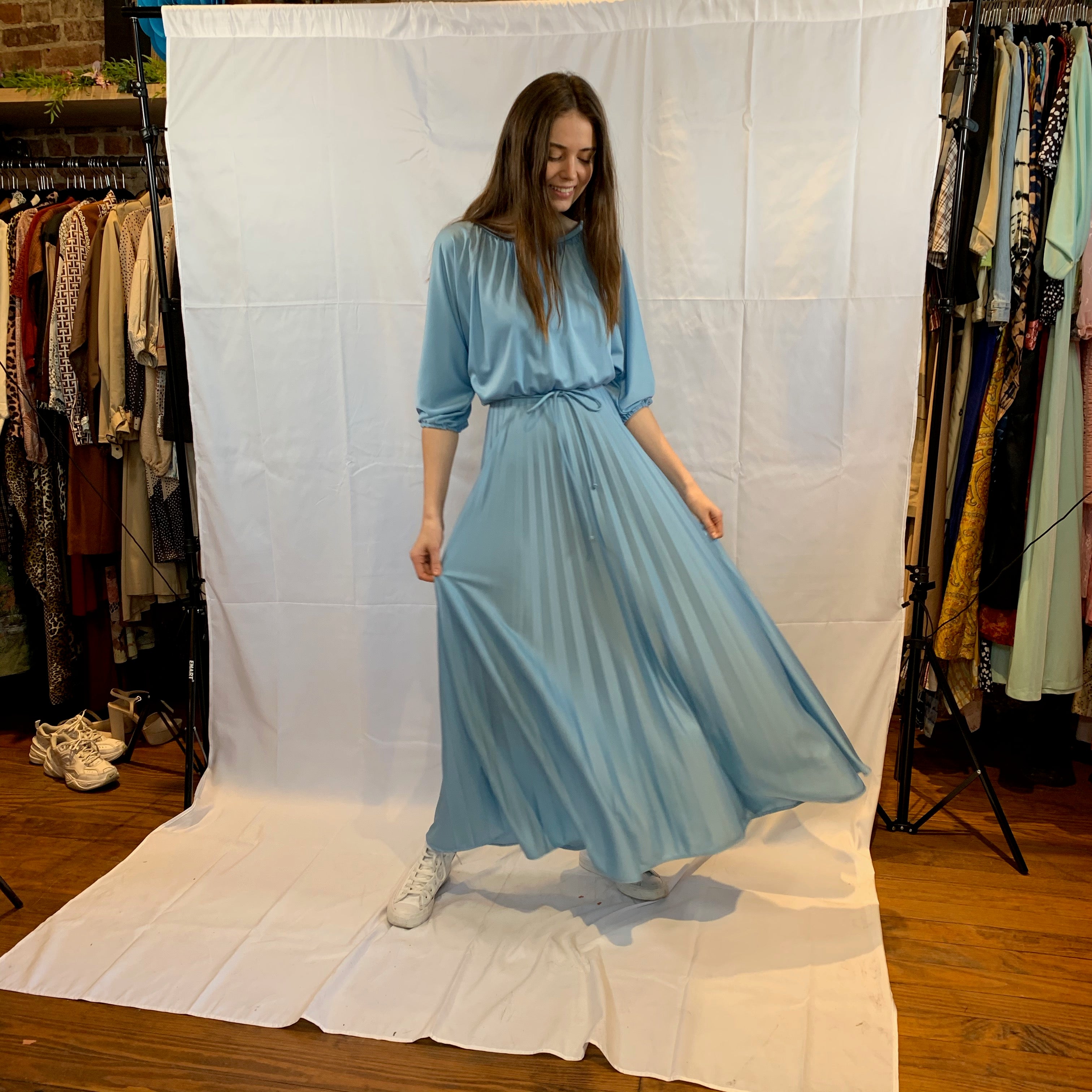 Sky blue pleated maxi