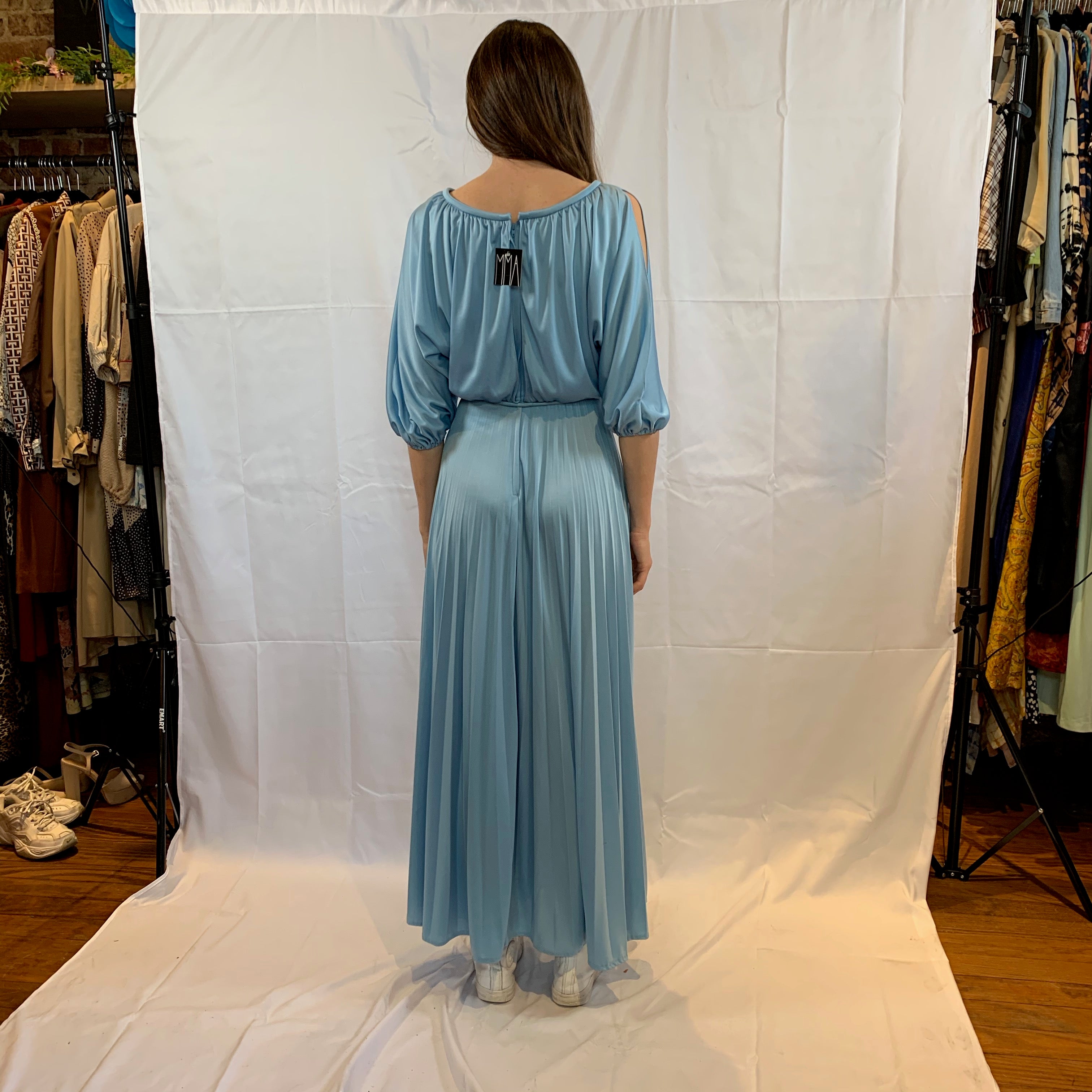 Sky blue pleated maxi