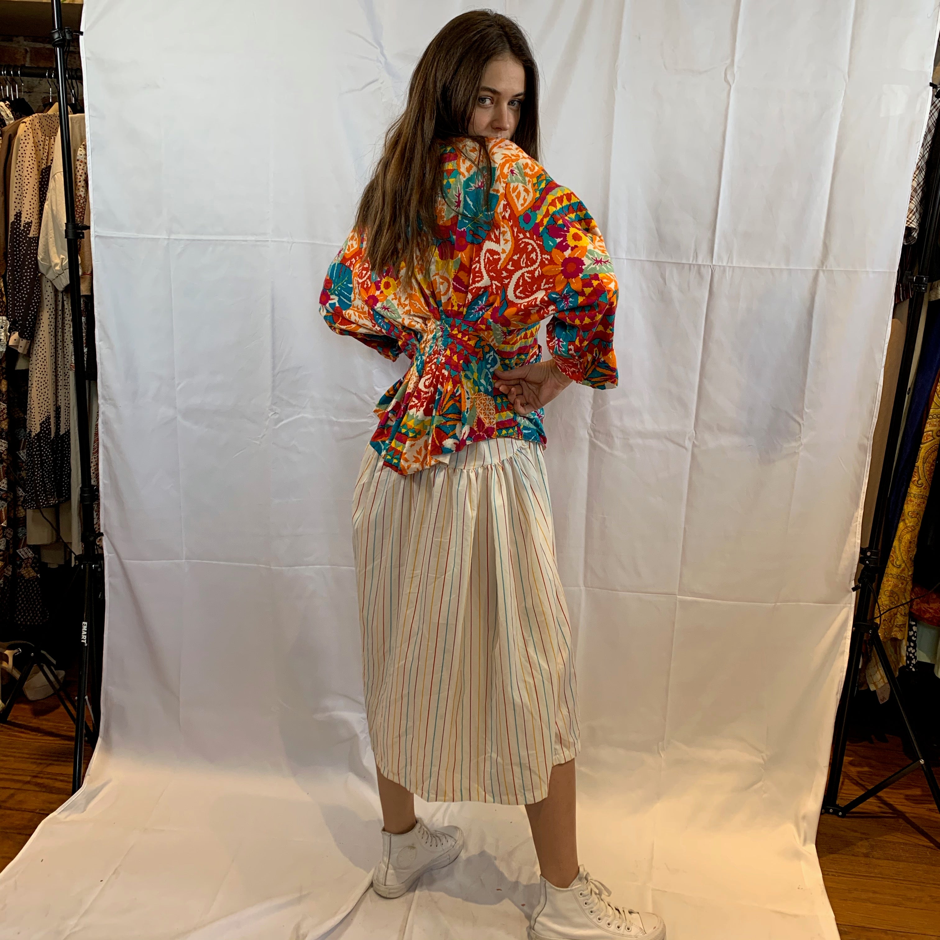 White vertical striped midi jumper