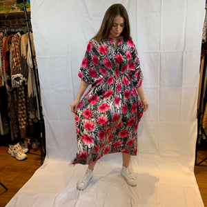 Silky floral pink kimono