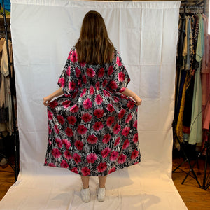 Silky floral pink kimono